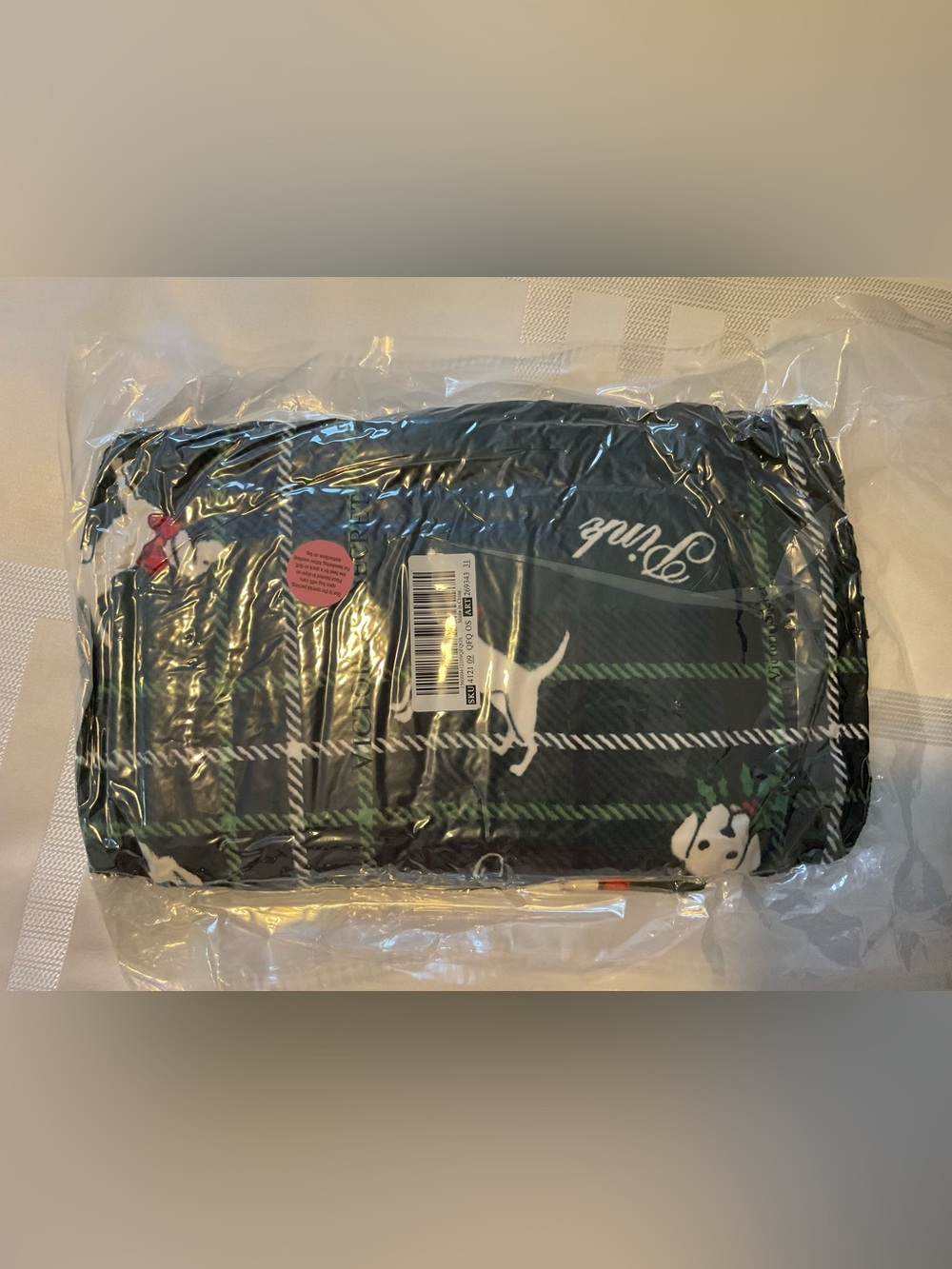PINK Victoria's Secret Black and Green Plaid blanket